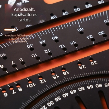 Faipari háromszög vonalzó lyukakkal, többfunkciós 90° és 45° szög mérő, nagy pontosságú mm/cm