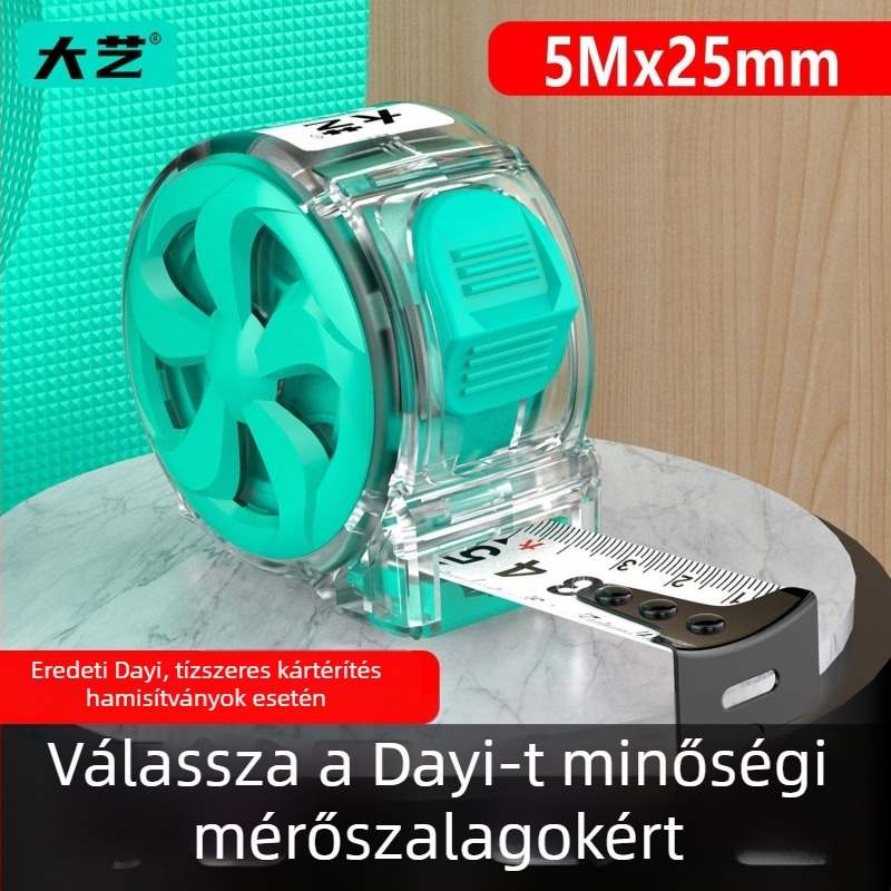 Dayi acél mérőszalag, 3 m, megerősített kemény acél penge, kopásálló és ütésálló, építőipari felhasználásra, 5 m PC-anyagú szalag