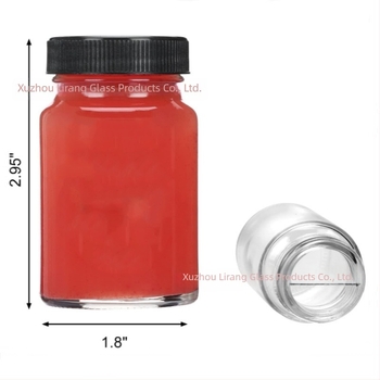 60 ml átlátszó széles szájú üveg fekete kupakkal, italokhoz, pigmentekhez és reagensekhez