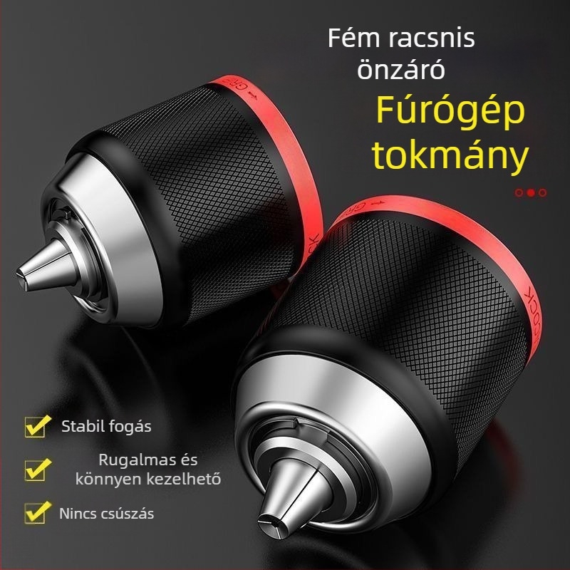 Akkumulátoros kézi fúró, fém mandrinnel, automatikus záródás, háromszájú mandrin, fúrókészlet