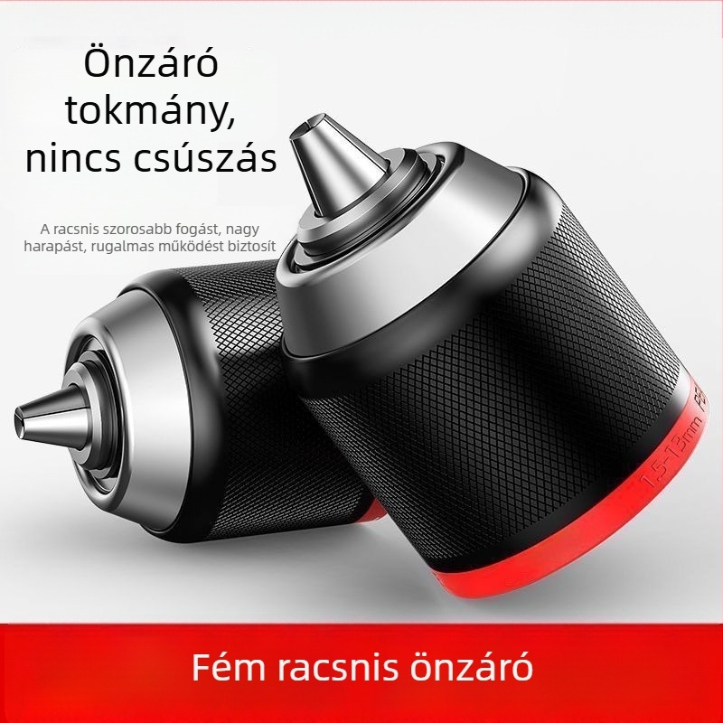 Akkumulátoros kézi fúró, fém mandrinnel, automatikus záródás, háromszájú mandrin, fúrókészlet
