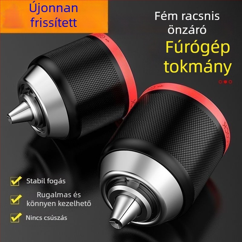 Akkumulátoros kézi fúró, fém mandrinnel, automatikus záródás, háromszájú mandrin, fúrókészlet