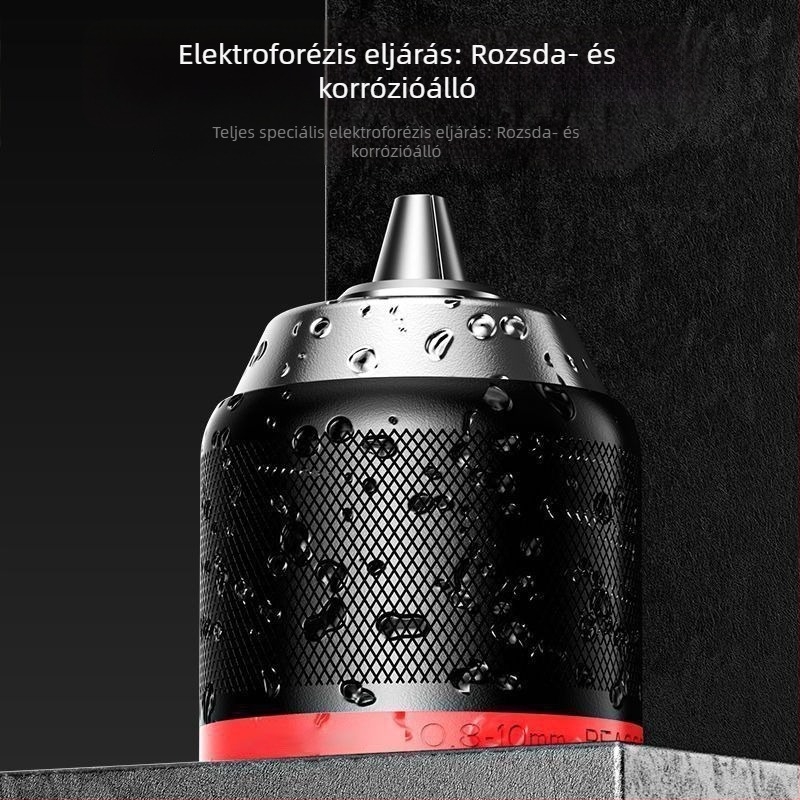 Akkumulátoros kézi fúró, fém mandrinnel, automatikus záródás, háromszájú mandrin, fúrókészlet