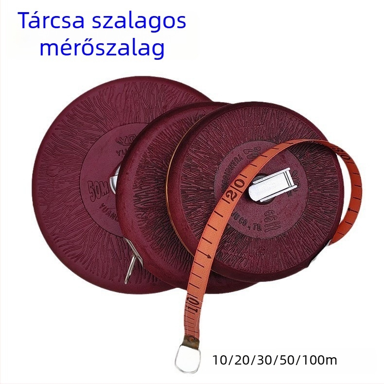 Kézi hajtású tekercs szálas mérőszalaggal, vászon mérőszalag, 10/20/30/50/100 m