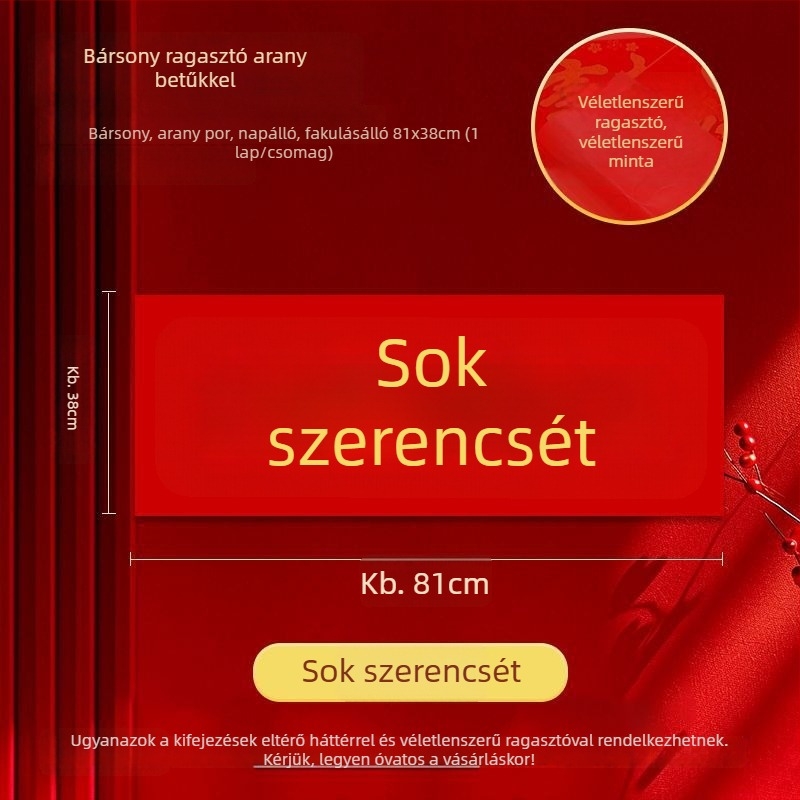 81×38 cm flanel horizontális banner arany betűkkel, hátoldali ragasztóval, Újévi párokhoz, egyedi csomagolásban, 2026 A Ló éve