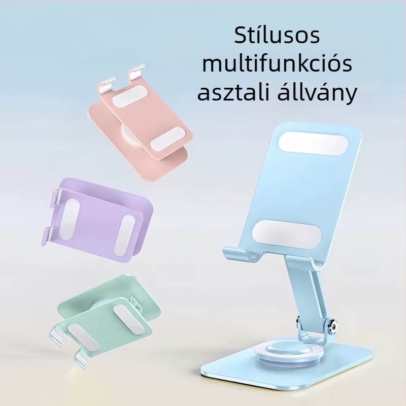 Fém asztali tartó telefonokhoz és tabletekhez, színes, összecsukható és forgatható, többfunkciós, testreszabható logó
