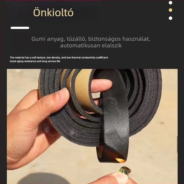 Légcsatorna tömítőszalag, öntapadós, flanztömítés, gumiplasztik lángálló tömítőszalag, vastagság 5 mm vagy 3 mm