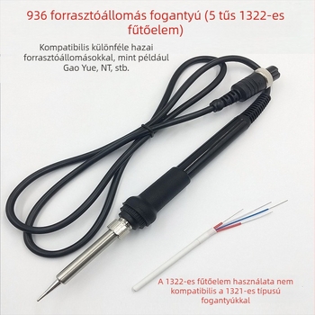 936 Magas hőmérsékletű forrasztóállomás szilikon fogantyúval, 907, fűtőmag 1321, öt pin és öt lyuk – hardver kiegészítők