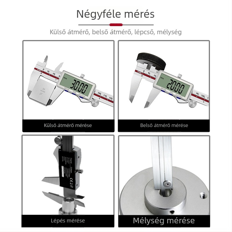Nagy kijelzős digitális tolómérő, 150 mm, rozsdamentes acél, nagy pontosság