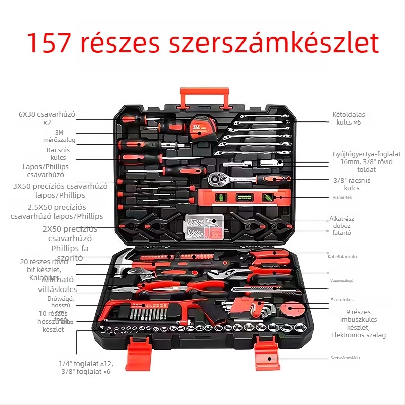 157 darabos otthoni elektromos és kézi szerszámkészlet