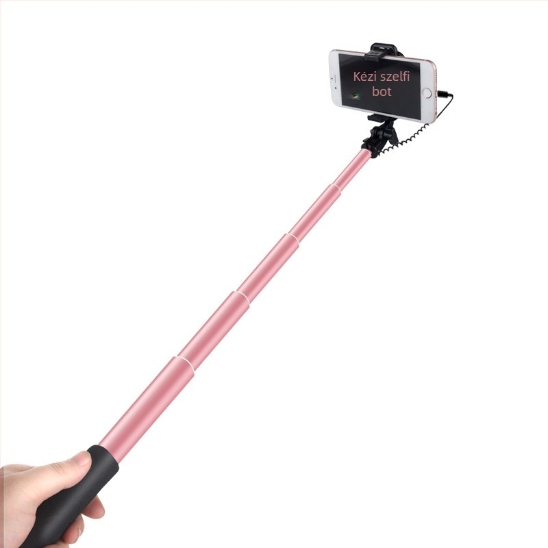 Kábeles vezérlésű selfie bot, hosszabbított, harmadik generáció, alumínium ötvözet, kézben tartható, összecsukható, univerzális élő közvetítéshez és fényképezéshez