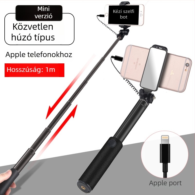 Kábeles vezérlésű selfie bot, hosszabbított, harmadik generáció, alumínium ötvözet, kézben tartható, összecsukható, univerzális élő közvetítéshez és fényképezéshez