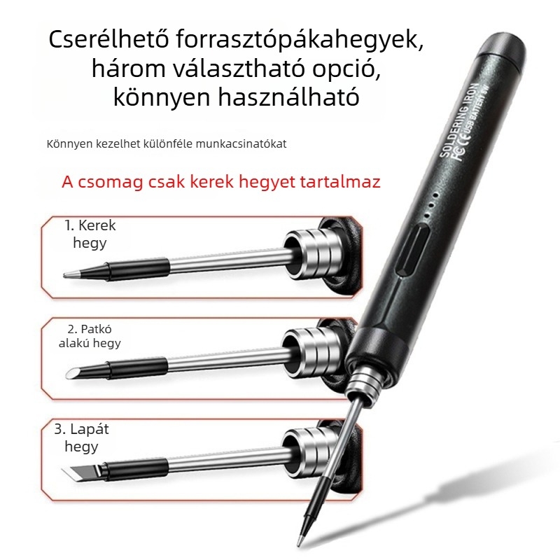 USB újratölthető vezeték nélküli forrasztópáka, hordozható, kis méretű otthoni használatra, Li-ion akkumulátorral és három hőmérséklet-beállítással