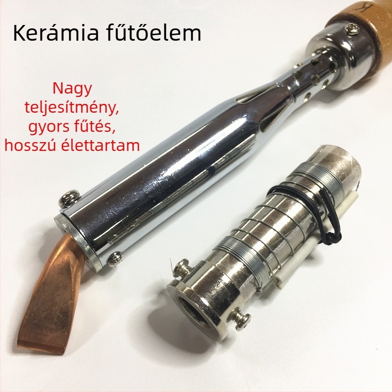 Kebao márkájú külső fűtésű forrasztóvas, fa markolattal és hajlított réz fejjel, 35–500W
