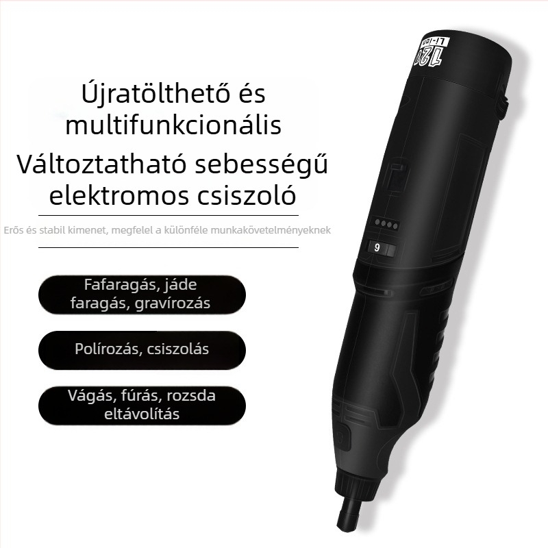 12V-os újratölthető mini elektromos fúró, szabályozható sebességgel, gravírozáshoz és polírozáshoz, kézi többfunkciós eszköz