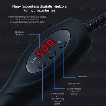 Kézben tartható hordozható digitális kijelzős forró levegőpisztoly, állítható hőmérséklet elektronikai javításhoz és chip-eltávolításhoz, 500W