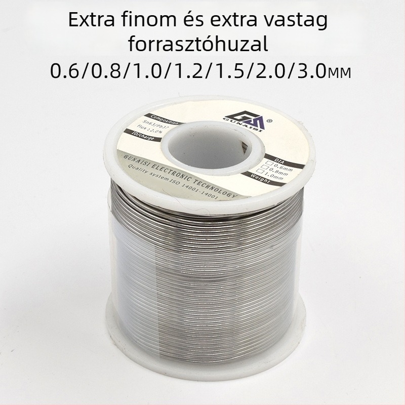 No-clean rosin-core forrasztódrót, ólommal, magas fényességű ón, javításhoz, 500 g