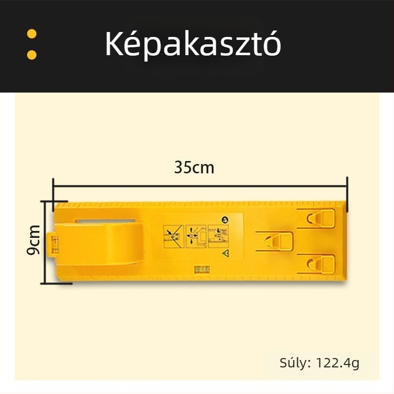 Többfunkciós vízszintmérő és keretfüggesztő eszköz fotókeretekhez, famegmunkáláshoz, precíz falra igazítás és fúrás rögzített pontoknál