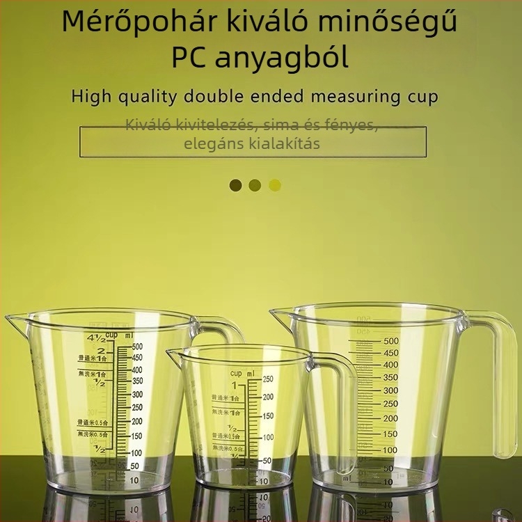 Kétoldalas graduált műanyag mérőedény tojás felveréséhez és sütéshez, 250/500 ml kapacitás