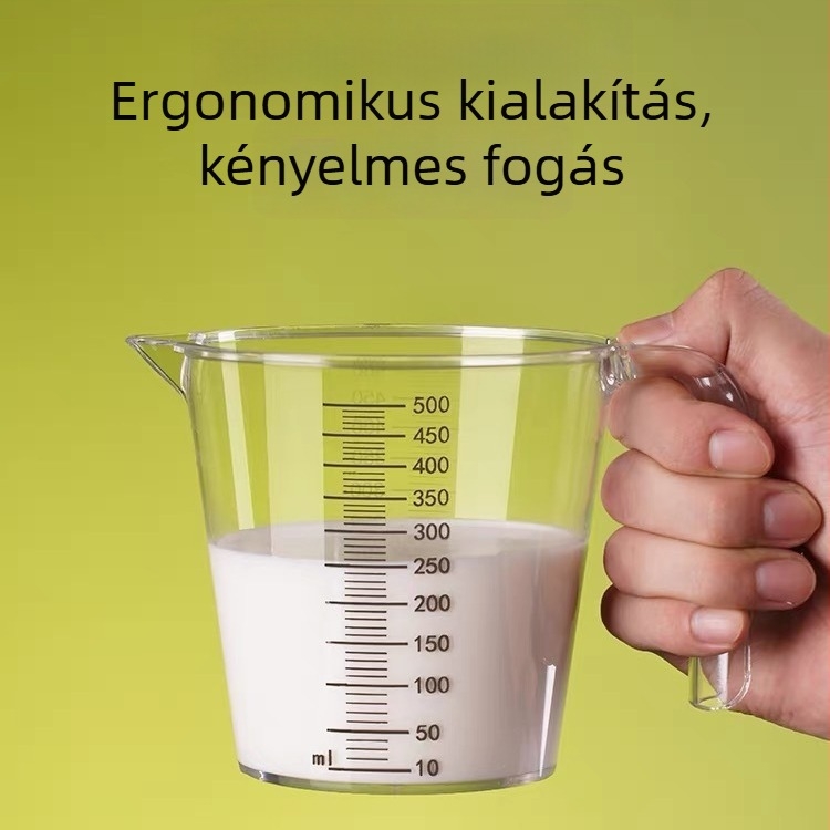 Kétoldalas graduált műanyag mérőedény tojás felveréséhez és sütéshez, 250/500 ml kapacitás