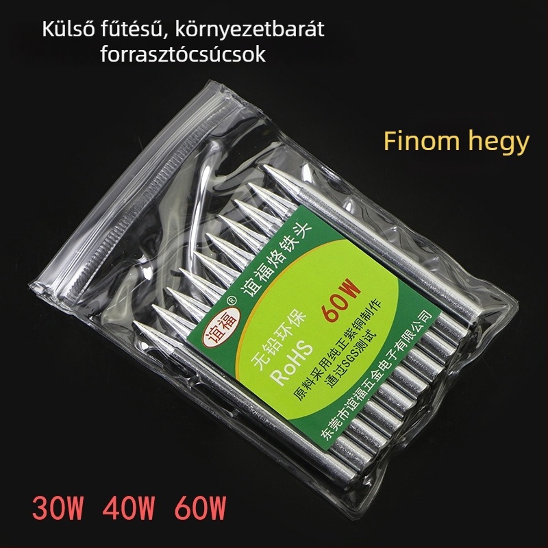 Vékony hegyű forrasztócsúcs, 30W/40W/60W, külső melegítésű típus