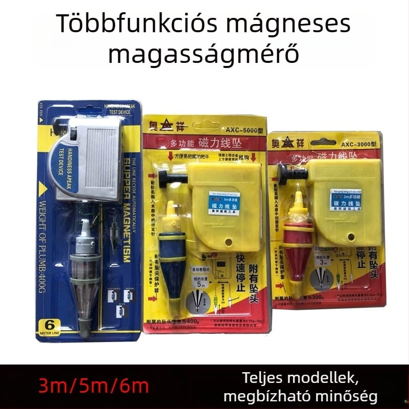 Többcélú mágneses függővonal súlyok mágneses kalapáccsal, 3 m, 5 m és 6 m hosszúságú