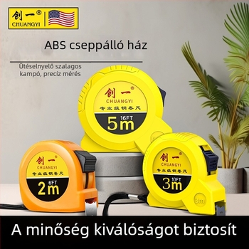 5 méteres mérőszalag tokkal, Rozsdamentes acélból, edzett vastag szalag, magas precizitás