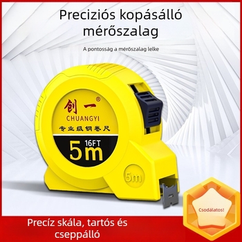 5 méteres mérőszalag tokkal, Rozsdamentes acélból, edzett vastag szalag, magas precizitás