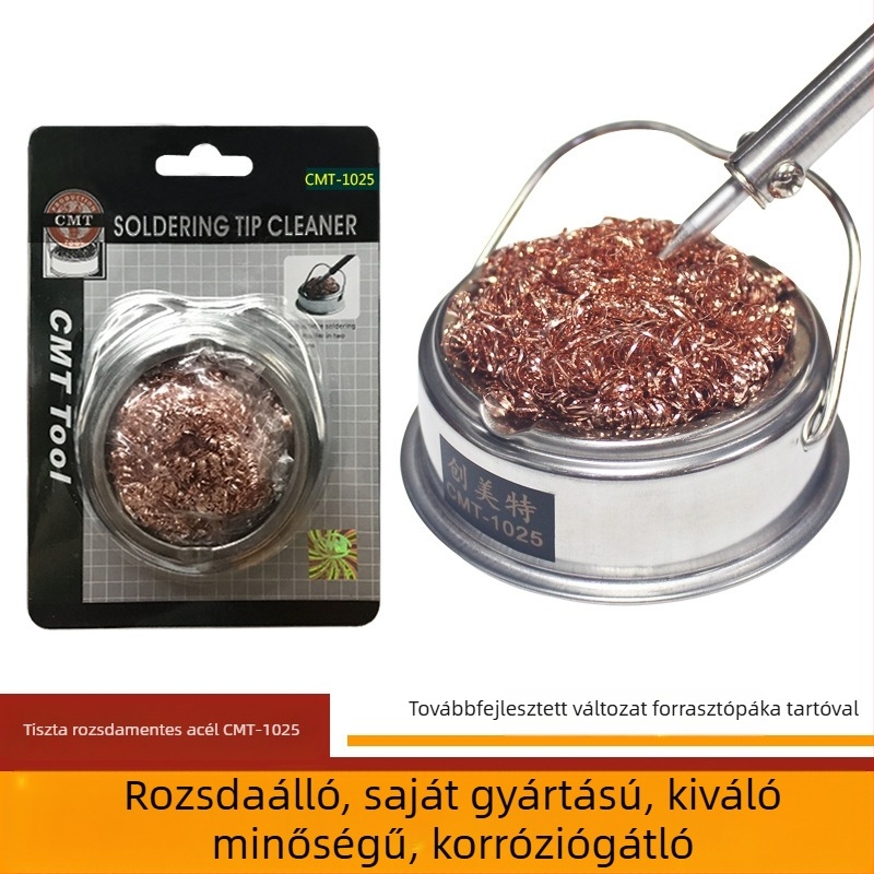 CMT-1025 Forrasztóvashegy tisztító készlet alappal, rozsdamentes acél tisztító állvánnyal és rézhuzal golyóval