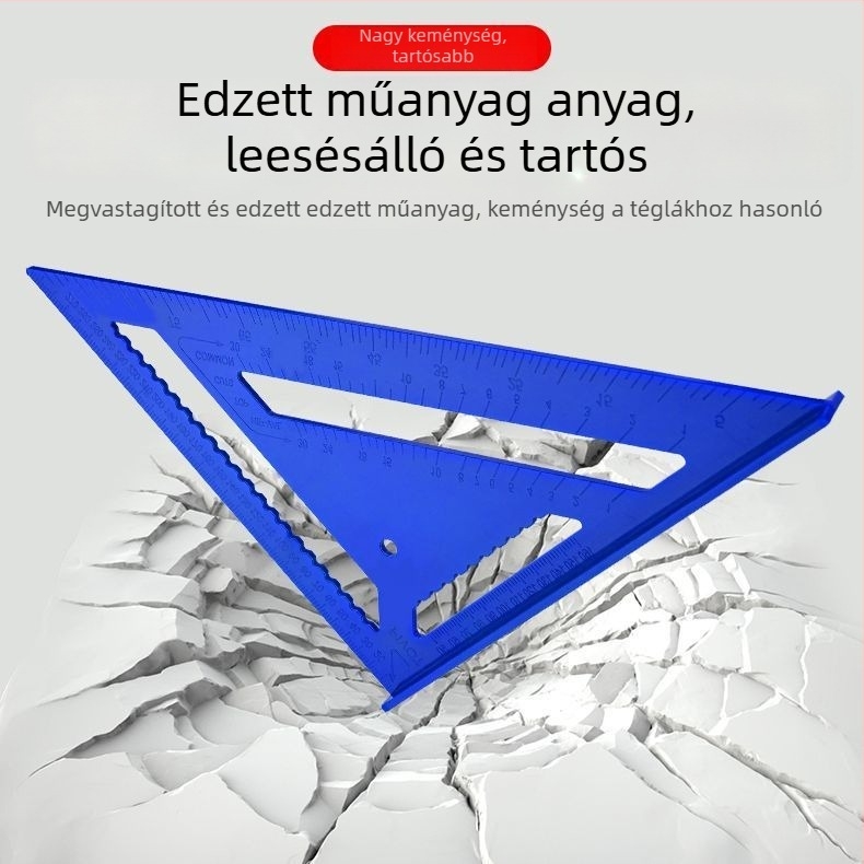 Edzett műanyagból készült, nagy pontosságú, multifunkcionális háromszög-vonalzó, 90°-os derékszög és 45°-os vastított szög