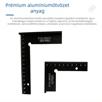 Alumínium ötvözetű sík szögmérő, 100×70 mm, L-formájú derékszögmérő