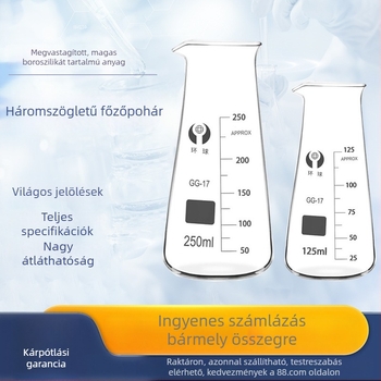 Univerzális háromszög alakú laboratóriumi pohár, 125/250/500 ml, vastag falú, átlátszó, fokozatos mérőkkel, konikus nyílású