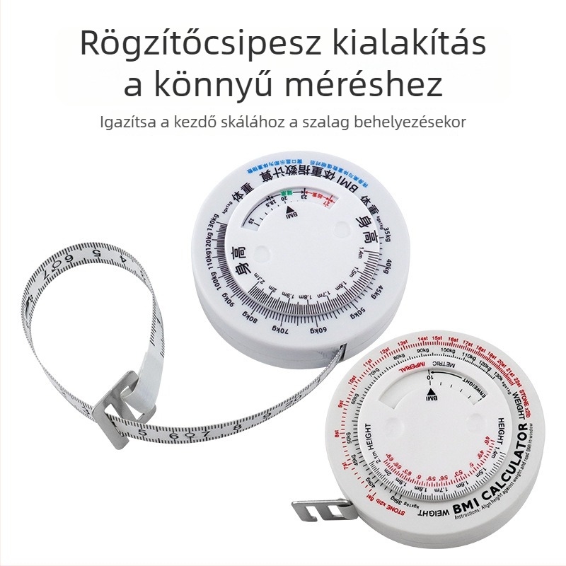Kinyúló műanyag mérőszalag kettős skálával, BMI egészségindex, hossz 1,5 m