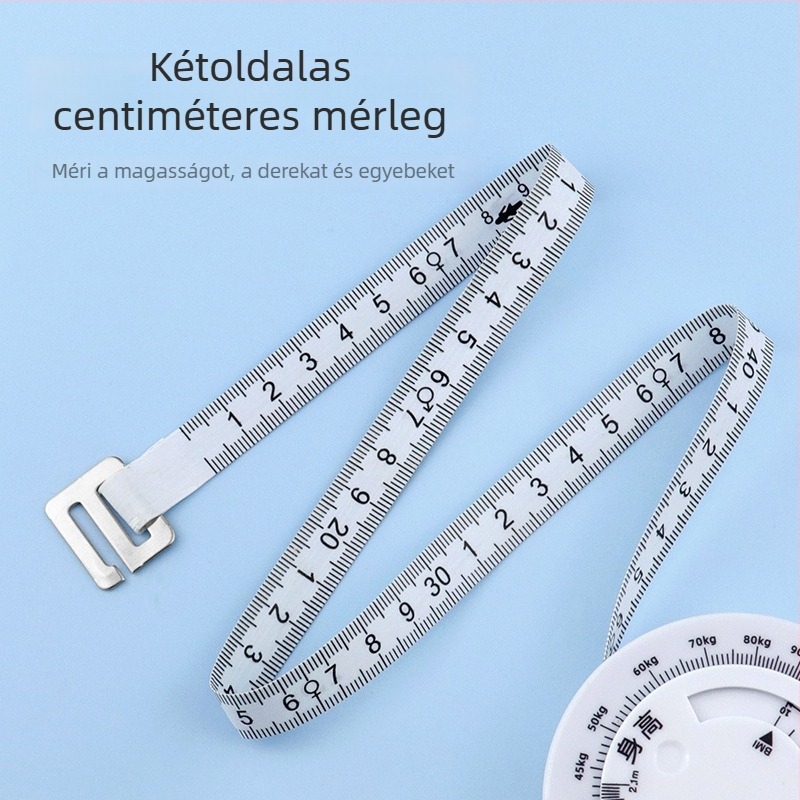 Kinyúló műanyag mérőszalag kettős skálával, BMI egészségindex, hossz 1,5 m