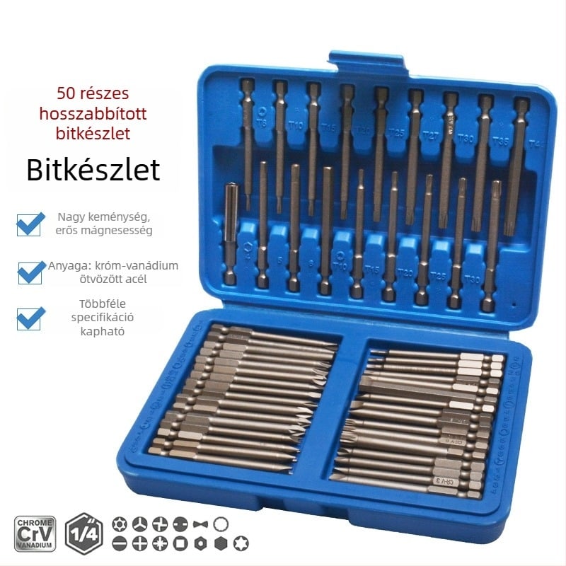 Elektromos csavarhúzó króm-vanádium acél bitkészlettel, teljes készlet 50 darab vagy 36 darab