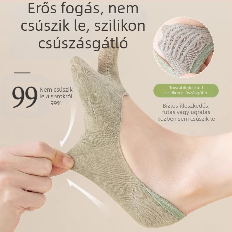 Női nyári vékony zokni osztott lábujjakkal, két ujjas csónak zokni, csúszásmentes, pamutból, nedvszívó, lélegző, alacsony szárú, láthatatlan zokni