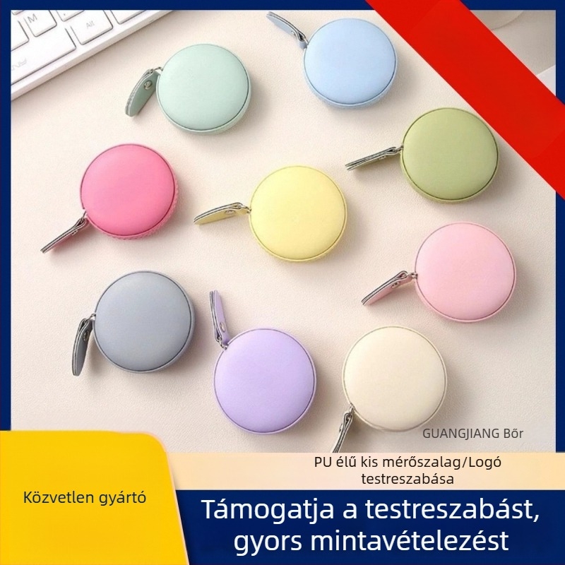 Mini kék PU bőrtű mérőszalag, 150 cm, modell 123, varrásra és otthoni használatra