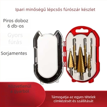 Titánnal bevont pagoda-stílusú lépcsőfúrókészlet famegmunkáláshoz, piros tok, kiváló teljesítményű furatnyitás