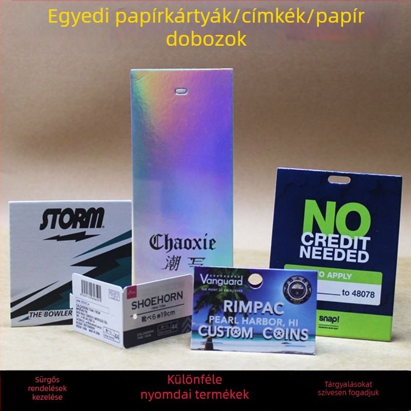 Egyedi tervezésű ruhacímkék – hajlított bevonatos papírból készült címkék, teljes színes nyomtatás, PVC ruhacímkék tervezése és gyártása