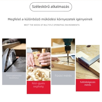 L‑alakú szögmérő szénacélból, széles alapú, 90° protrakciós mérő és sík élű mérőeszköz