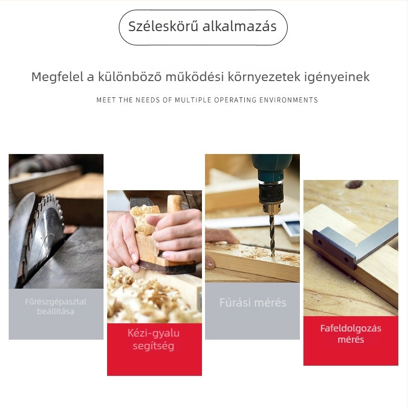 L‑alakú szögmérő szénacélból, széles alapú, 90° protrakciós mérő és sík élű mérőeszköz