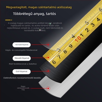 Zongtian mérőszalag, 5 m, erős rozsdamentes acél tok, ütésálló és kopásálló; elérhető 3 m, 7,5 m és 10 m.