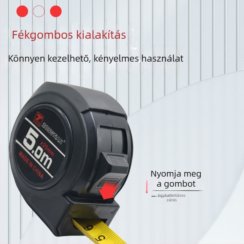 Zongtian mérőszalag, 5 m, erős rozsdamentes acél tok, ütésálló és kopásálló; elérhető 3 m, 7,5 m és 10 m.