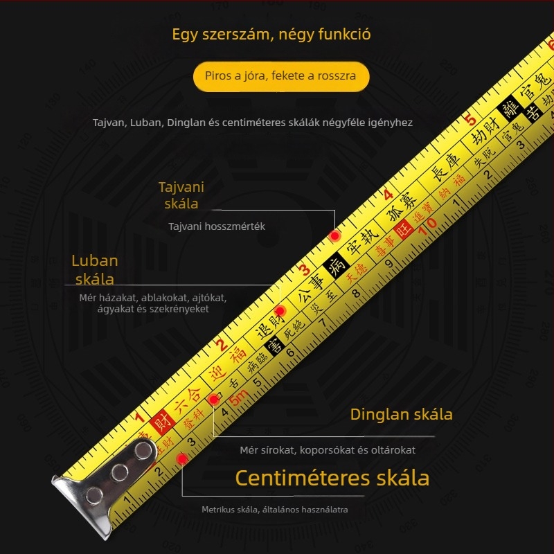 Acél mérőszalag 3/5/10 m, nagy pontosságú háztartási használatra, kopásálló, vastított és keményített rozsdamentes acél Luban vonalzó