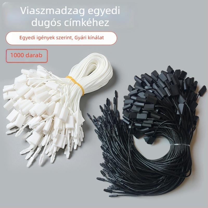 20 cm viaszos zsinór, fekete-fehér, egyetlen medállal, univerzális címkezsinór táskákhoz és ruházathoz, ruházati kiegészítő