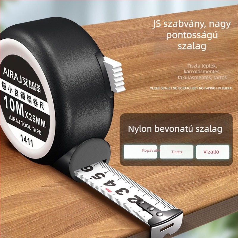 Errize Önszabályzó mérőszalag, ipari kivitelű, kopásálló, csúszásmentes, vastagabb acél szalag, háztartási használatra, 3 m vagy 5 m