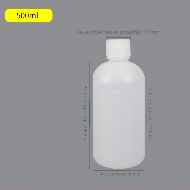 Kisnyakú műanyag üveg mérőskálával és belső kupakkal, 500/1000/2000 ml