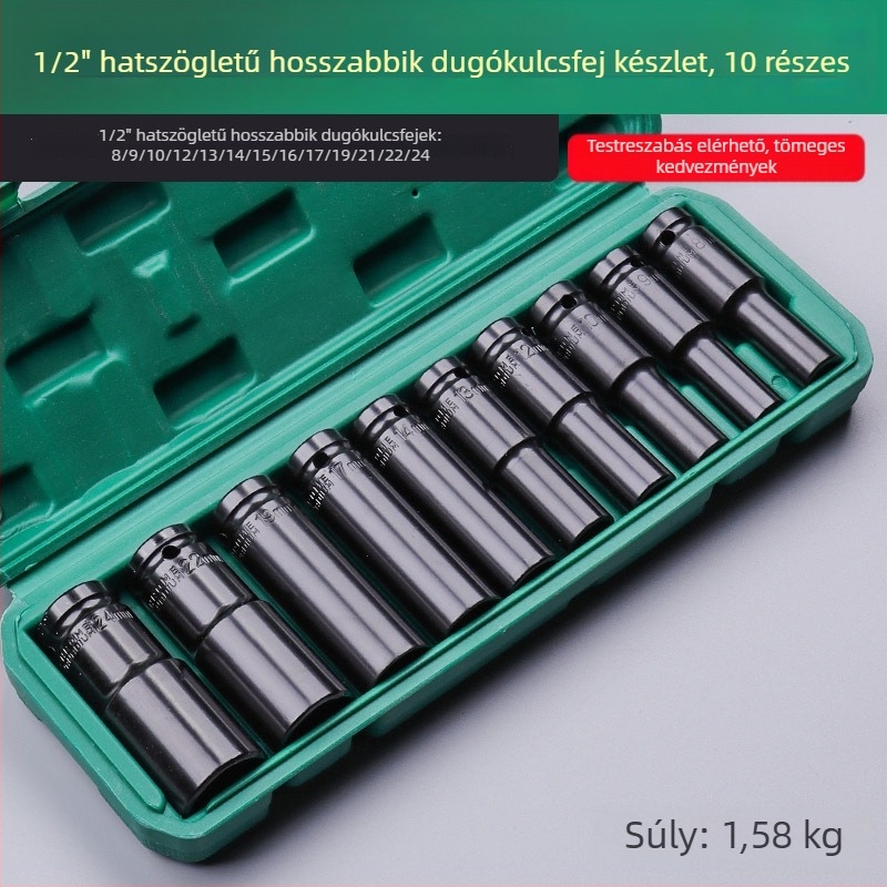Elektromos dugókulcs készlet hosszított hexagonális fejű dugókulcsokkal pneumatikus ütőkulcsokhoz, 10/15/20 darab