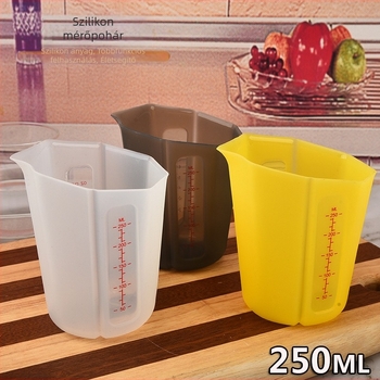 Élelmiszer-minőségű szilikon mérőedény, sütéshez és tejhez, 250 ml, kettős skálával, összecsukható