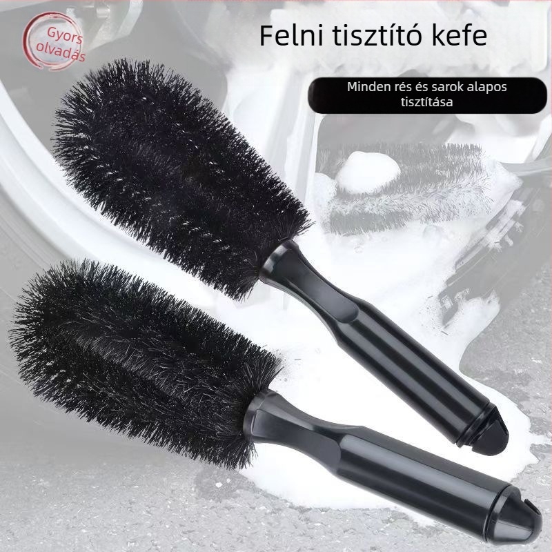 Kis fekete körkörös fejű kerékagy- és gumi tisztító ecset autóhoz
